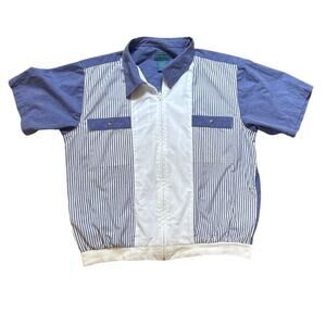 VTG Tropicool blue white pin striped zip short sleeve polo shirt SIZE XL